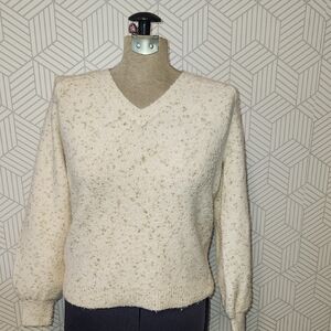 Loft Cream and Gold Speckled Sparkle V-Neck Sweater Women's Size XS Extra Small